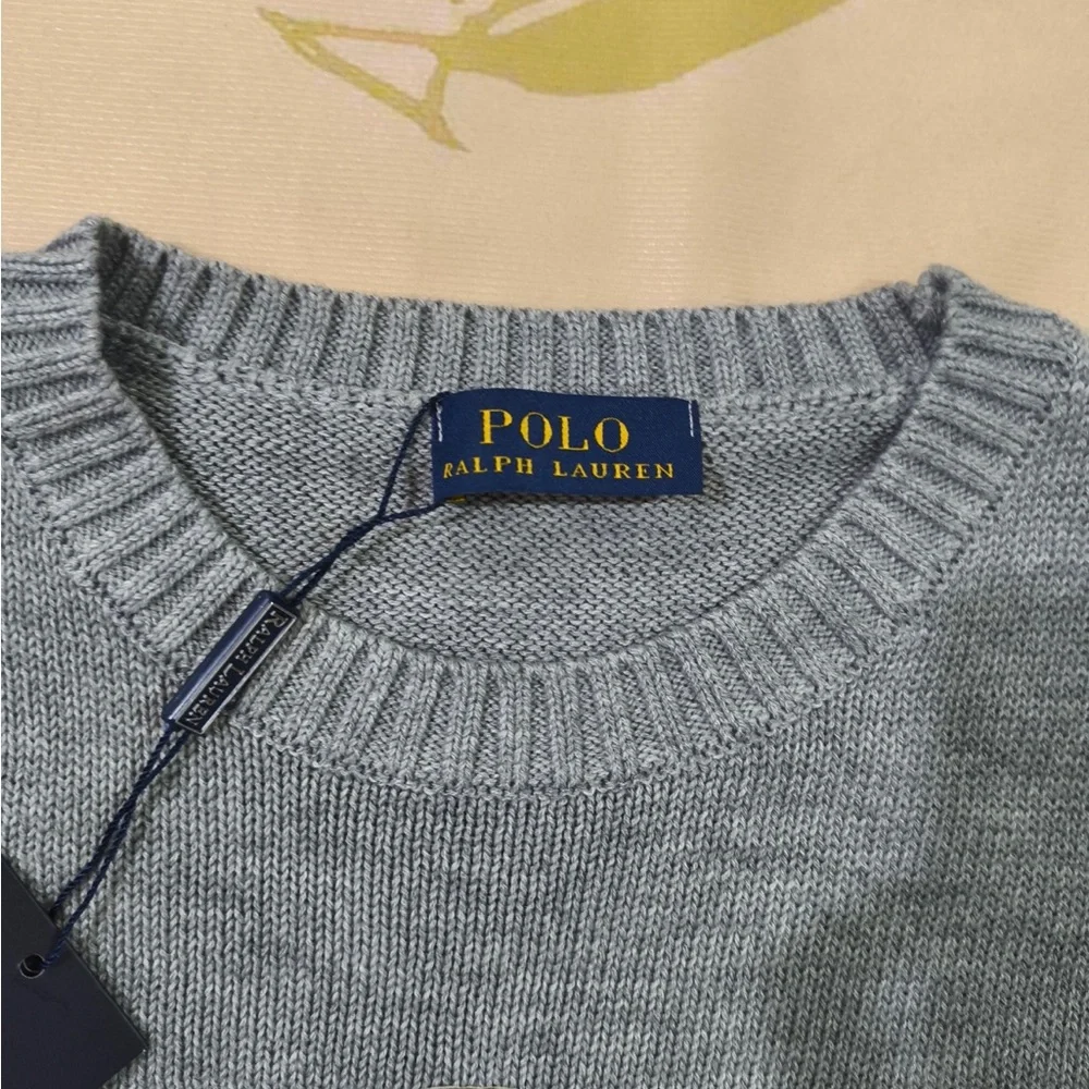Polo by Ralph Lauren Light Grey Bear Patch Crewneck Sweater